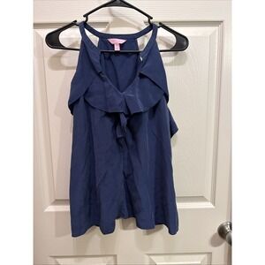 Lilly Pulitzer Navy Blue Silk Ruffle Tank Top sz M
